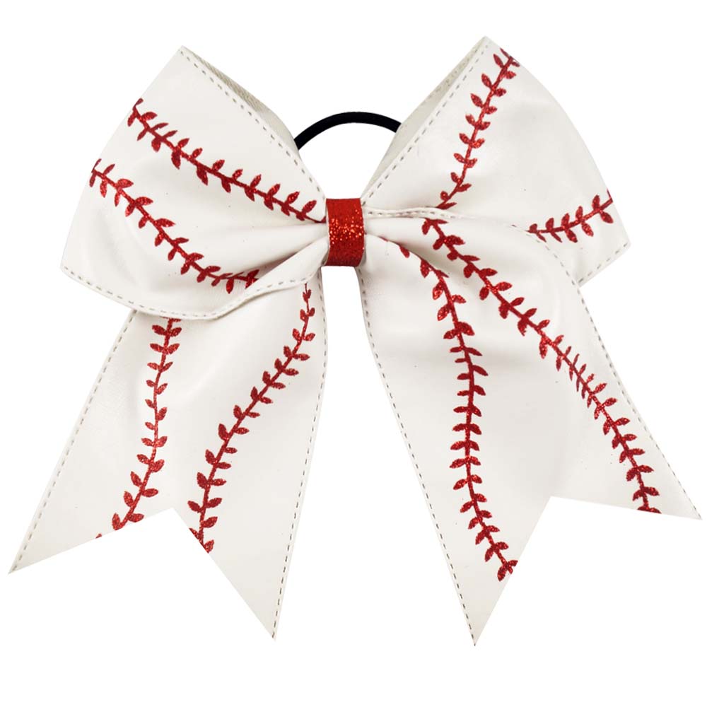 12PCS 7'' Baseball Leather Cheer Bows