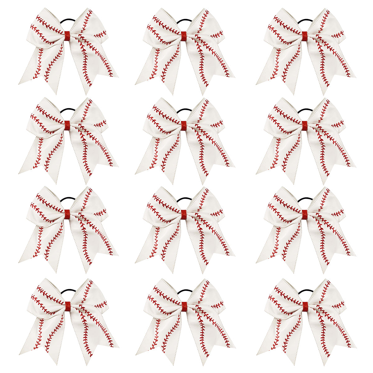 12PCS 7'' Baseball Leather Cheer Bows