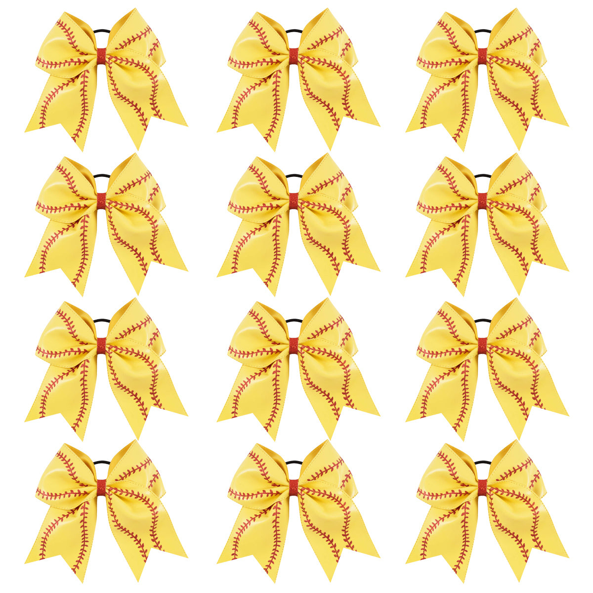 12PCS 7'' Baseball Leather Cheer Bows