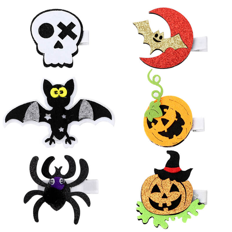 Felt Bat Glitter Pumpkin Hair Clips