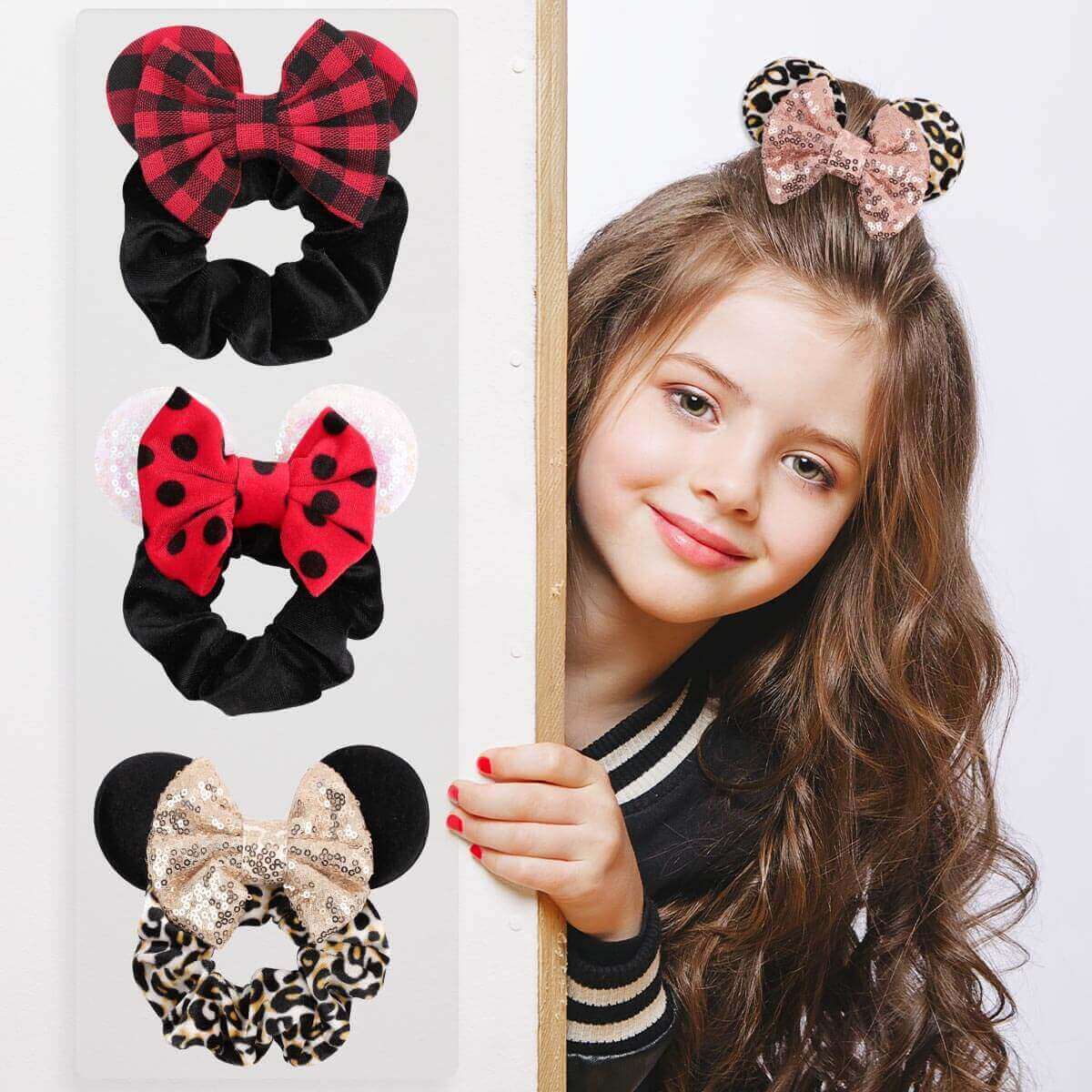 Cartoon Mouse Sequin Bow Scrunchie