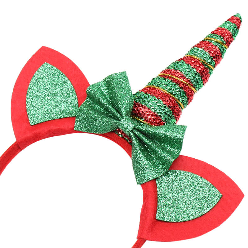 Christmas Unicorn Headband with Glitter Bows