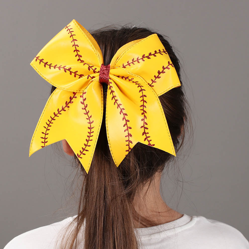 12PCS 7'' Baseball Leather Cheer Bows