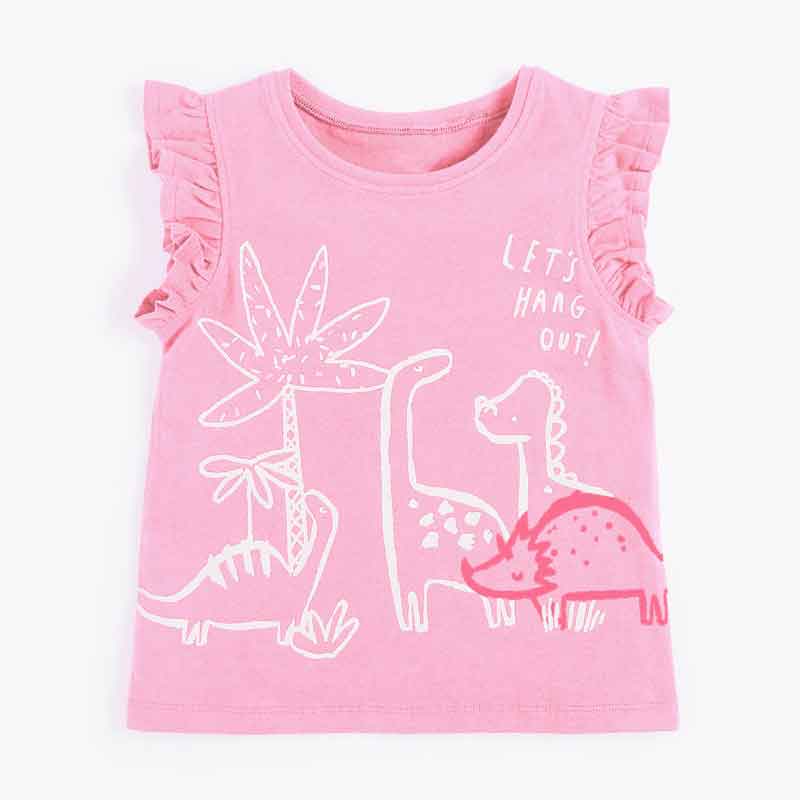 Cartoon Dinosaur Printed Pink Tops