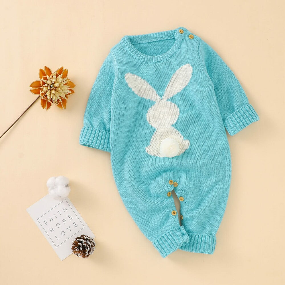 Plush Bunny Baby Knitted Romper