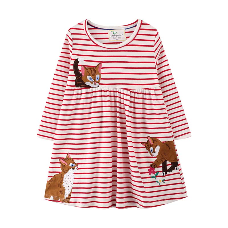 Cute Cat with Flower Red Striped Dress