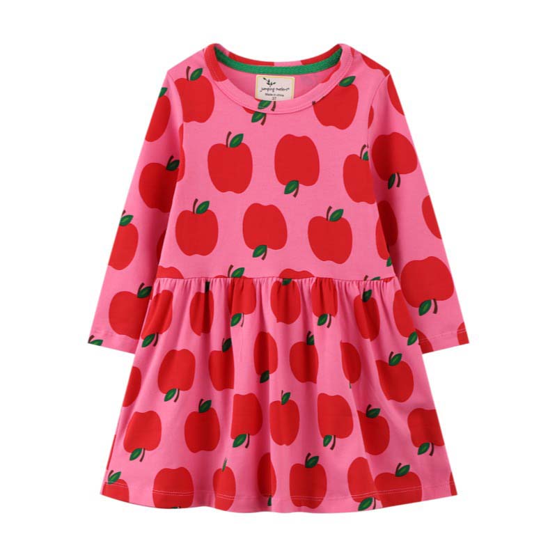 Red Apples Pattern Cotton Girl Dress