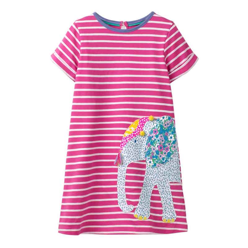 Cartoon Elephant Pink Striped Dress