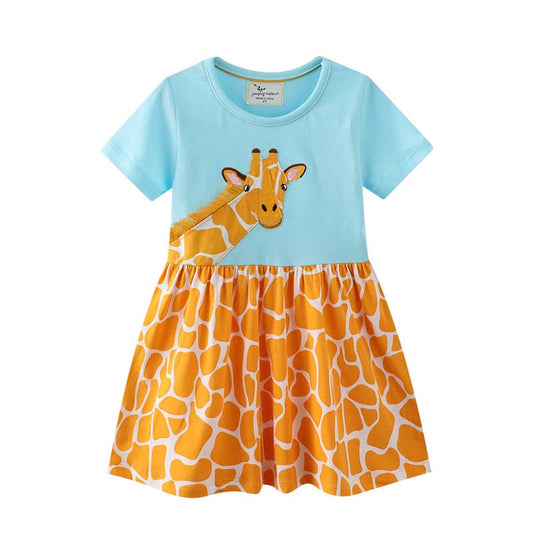 Cartoon Giraffe Design Girl Dress