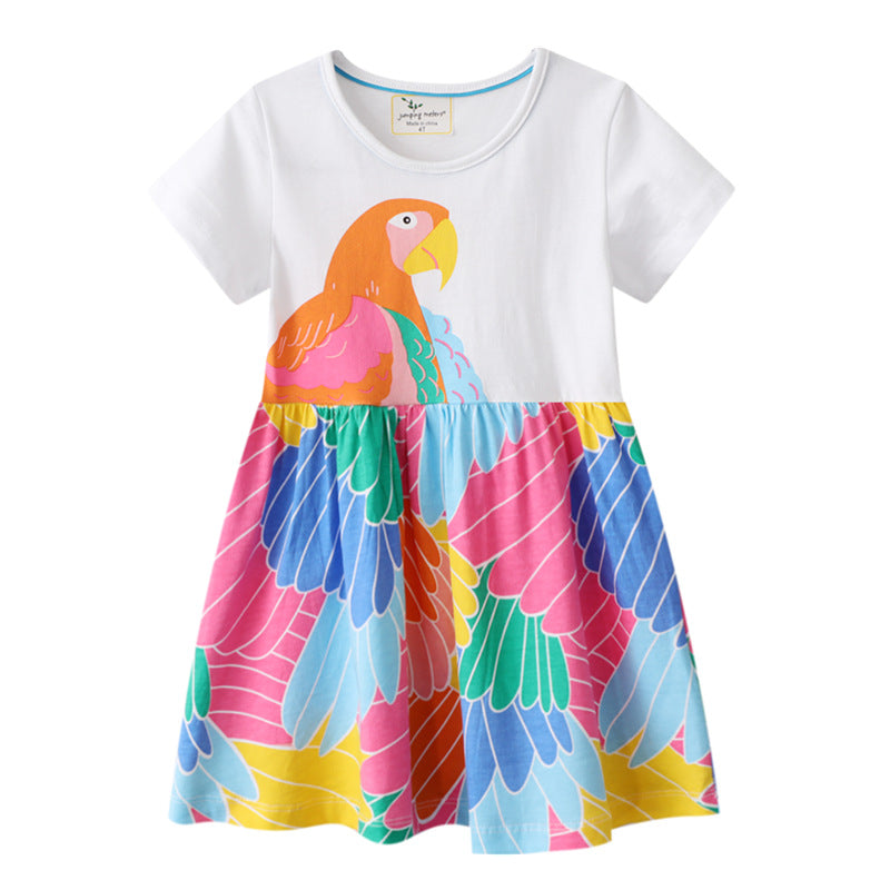 Colorful Cartoon Parrot Girl Dress