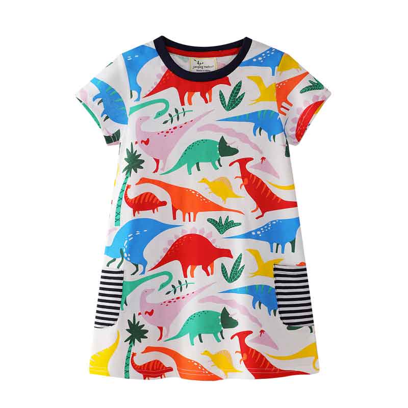 Cartoon Dinosaur Girl Cotton Dress