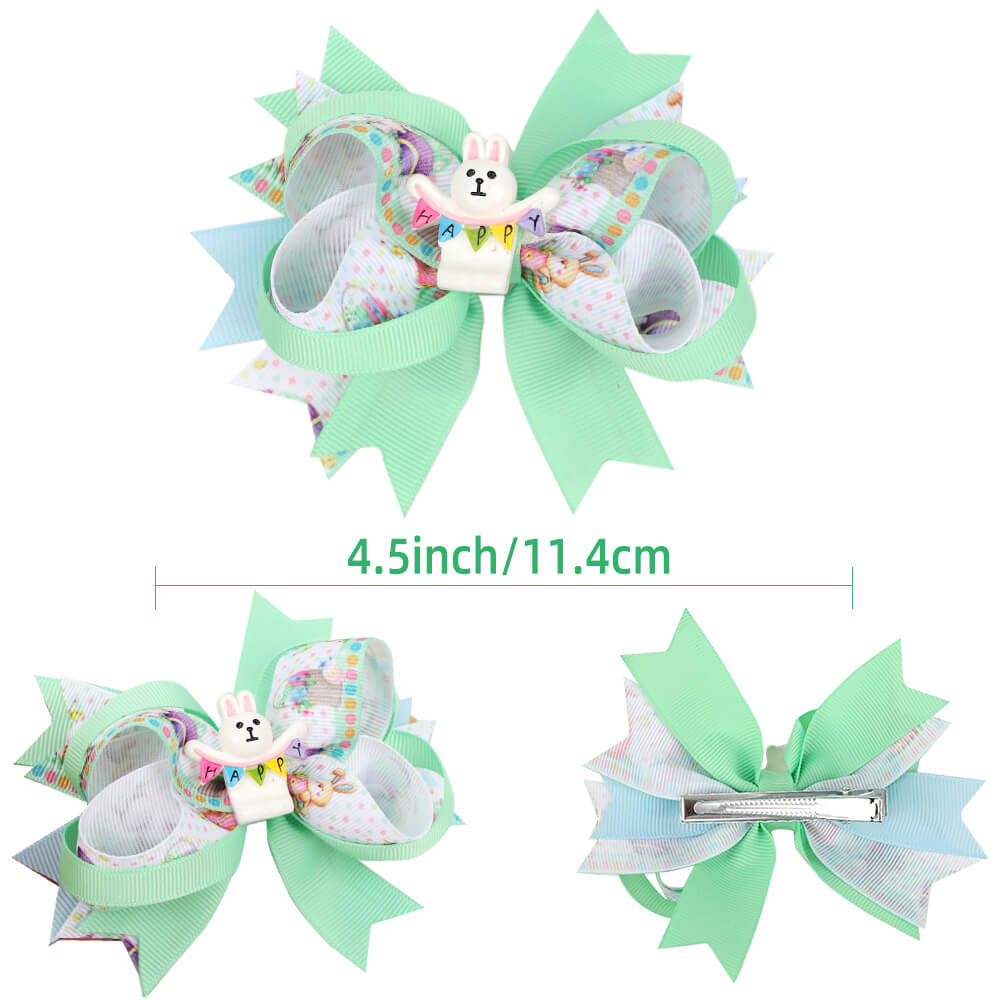 cnhairaccessories Easter Resin Rabbit Ribbon Hair Bow Clips Purple+White