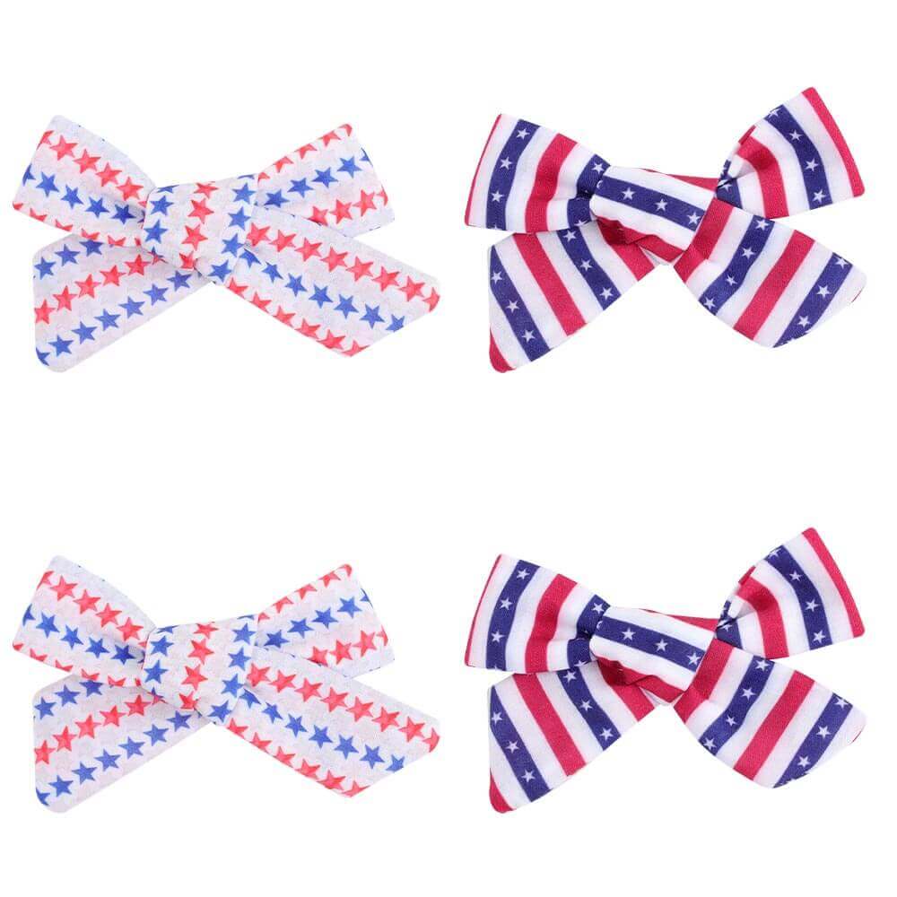 4PCS Patriotic American Flag Fabric Bows