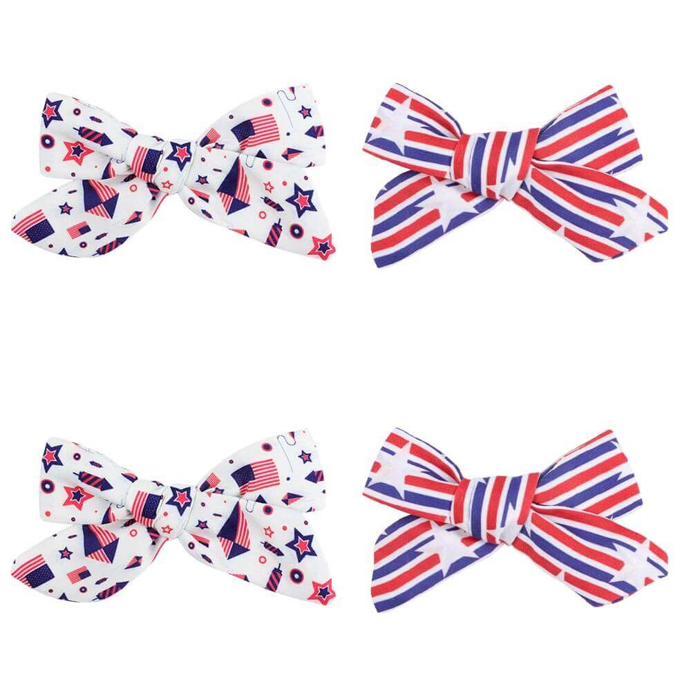 4PCS Patriotic American Flag Fabric Bows