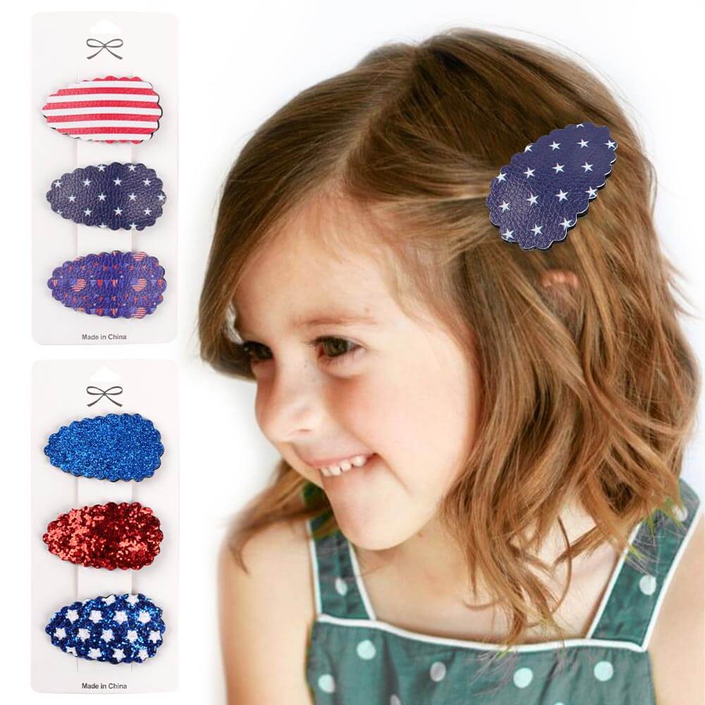 3PCS 4th of July Oval Hair Clips