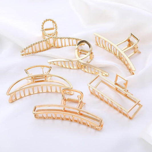 6PCS Large Metal Hair Claw Clips Gold Hair Clamps