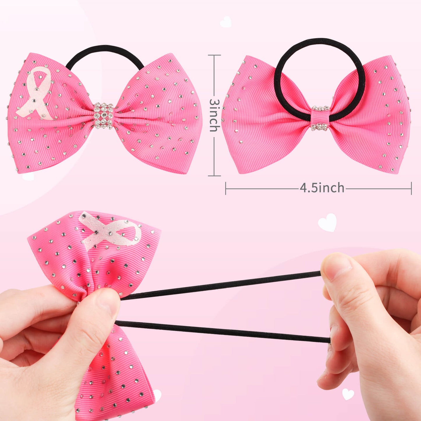 4.5'' Breast Cancer Rhinestone Bow Hair Ties