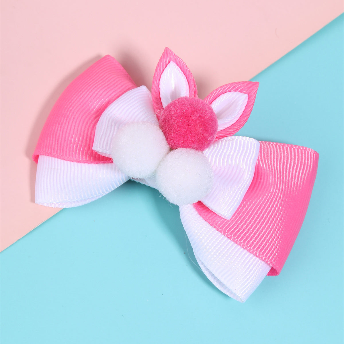 Easter Bunny Hair Bow Pompom Hair Clips