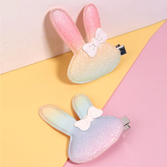 2PCS Glitter Gradient Bunny Hair Clips