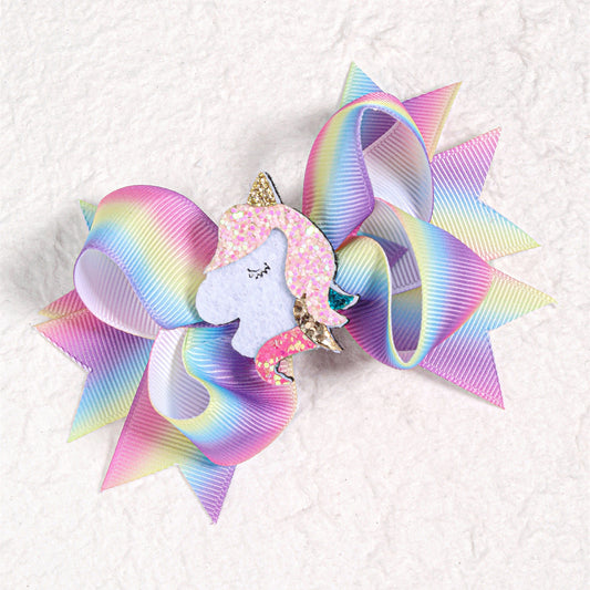 4.5'' Cute Rainbow Unicorn Hair Bows