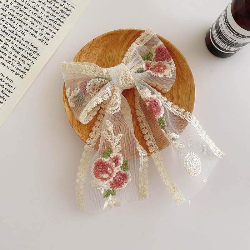 Rose Embroidery Lace Hair Bows