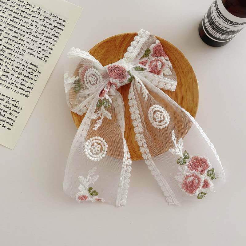Rose Embroidery Lace Hair Bows