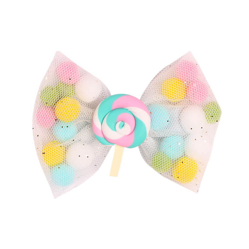 Candy Color Pompom Hair Bows For Girls