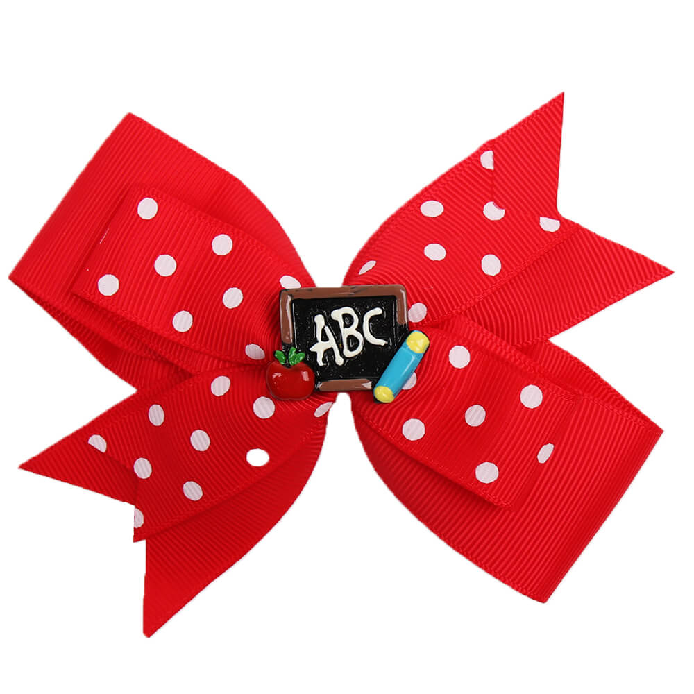 BACK TO SCHOOL Resin Cars Dot Ribbon Hair Clips