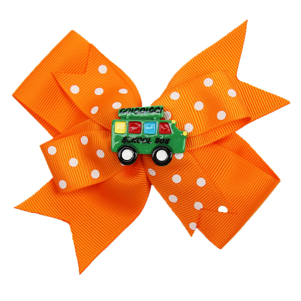 BACK TO SCHOOL Resin Cars Dot Ribbon Hair Clips