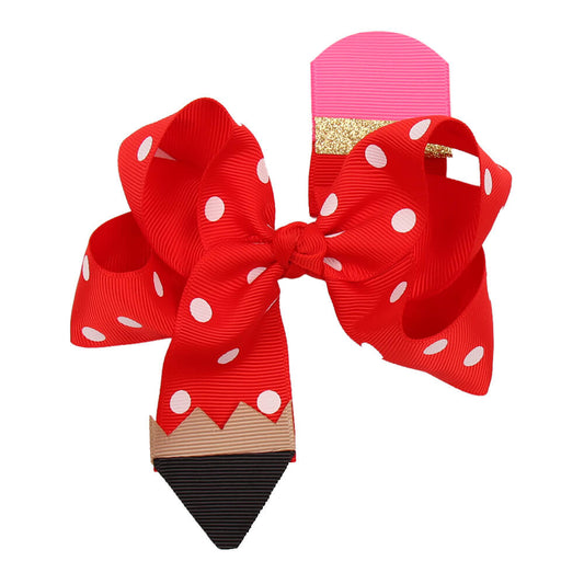 BACK TO SCHOOL Pencil Dot Grosgrain Ribbon Hair Bows