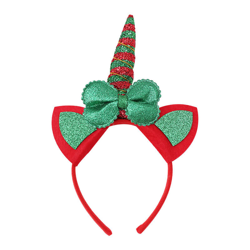 Christmas Unicorn Headband with Glitter Bows