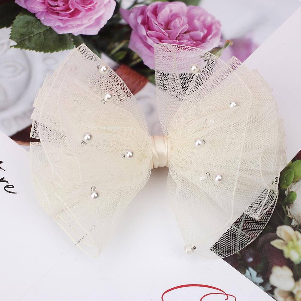 5 inches Pearl Tulle Hair Bows