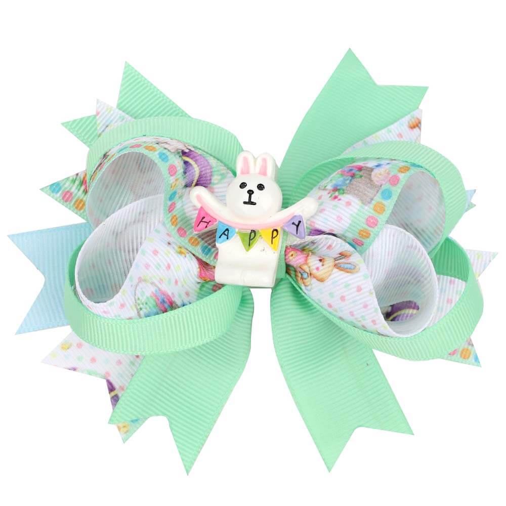cnhairaccessories 4.5 Inches Resin Bunny Layered Hair Bows Light Green