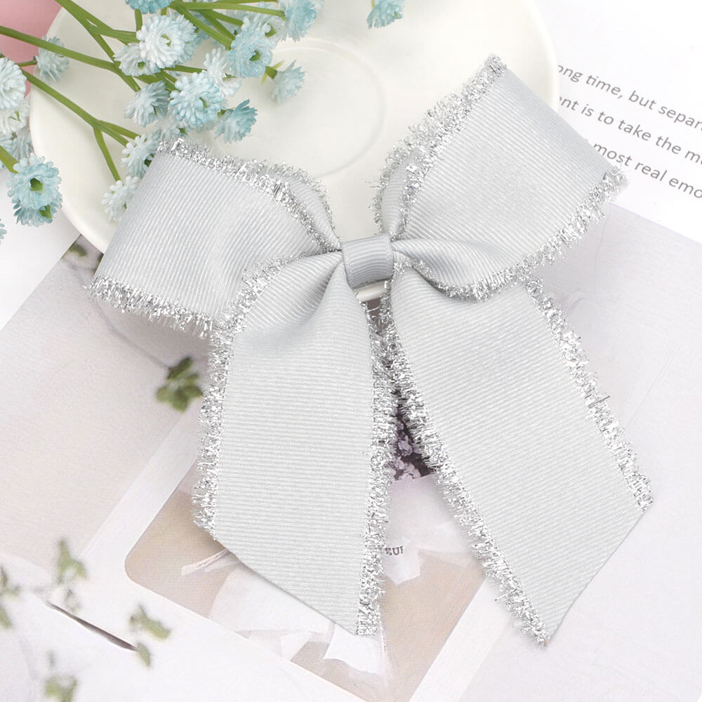 Silver Cheer Bow Clips