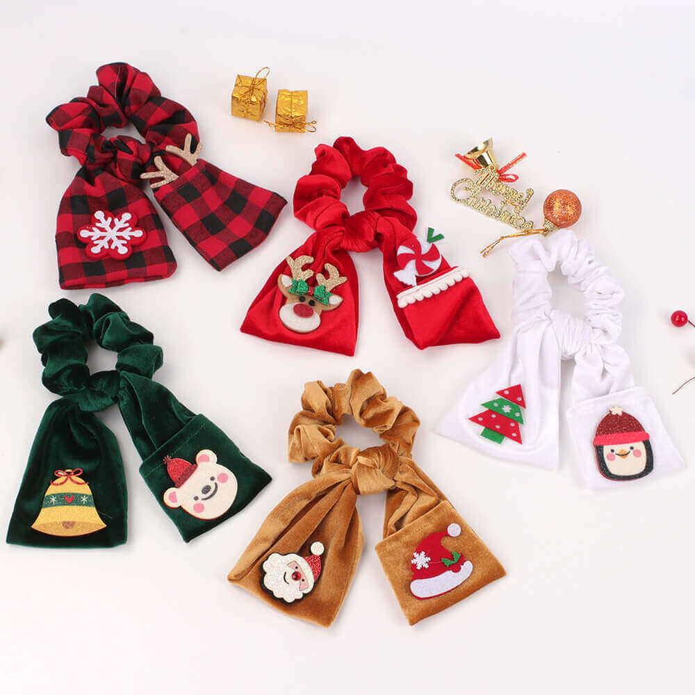 Cute Christmas Bear Velvet Scrunchies
