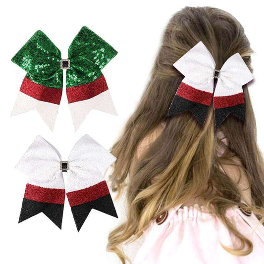 Christmas Sequin Cheer Bows with Clips