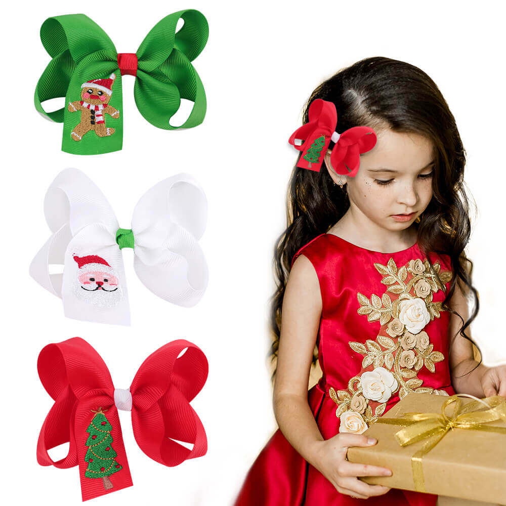 Christmas Embroidery Pattern Hair Bows