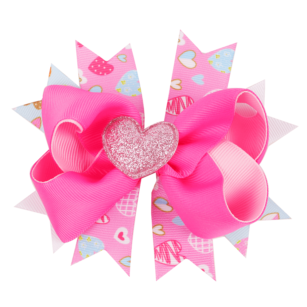 Love Heart Pink Ribbon Hair Bows