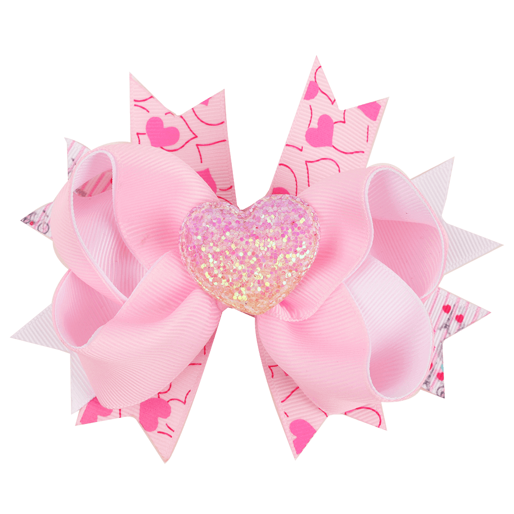 Love Heart Pink Ribbon Hair Bows