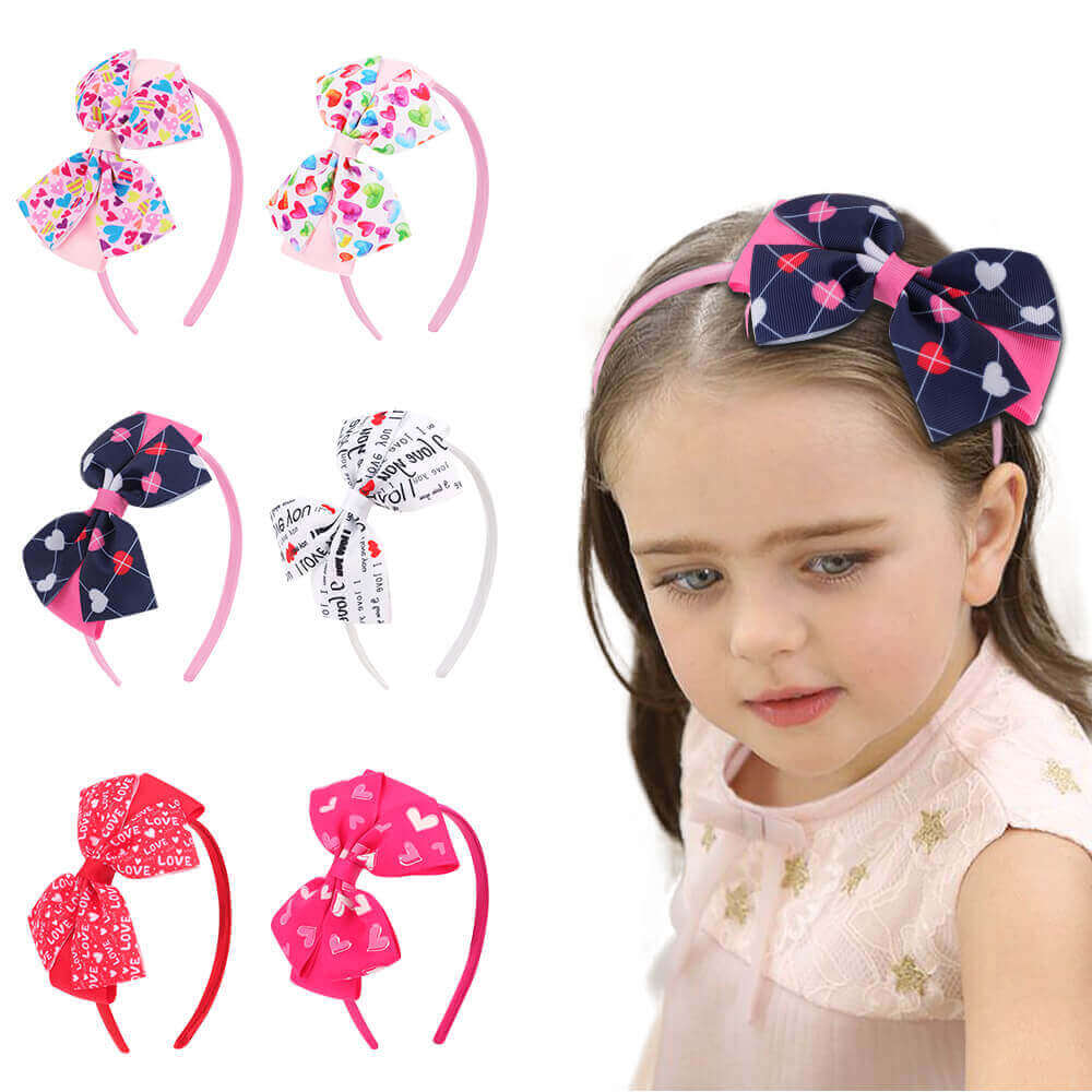 Love Heart Print Bow Girl Hair Bands