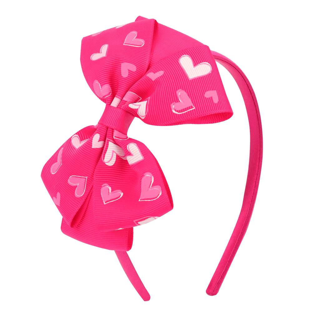 Love Heart Print Bow Girl Hair Bands