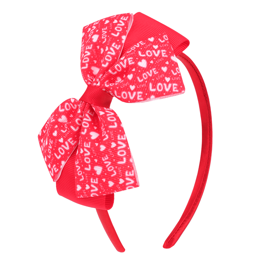 Love Heart Print Bow Girl Hair Bands