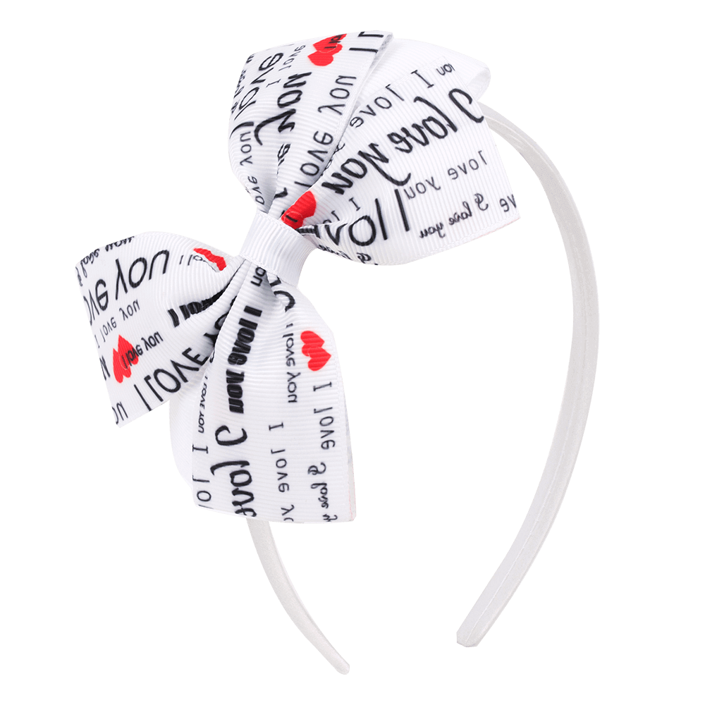 Love Heart Print Bow Girl Hair Bands