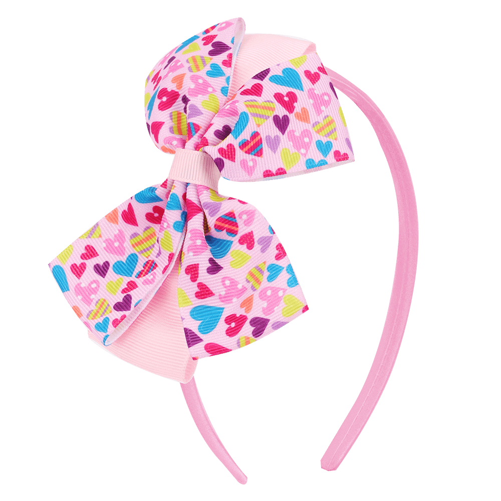 Love Heart Print Bow Girl Hair Bands