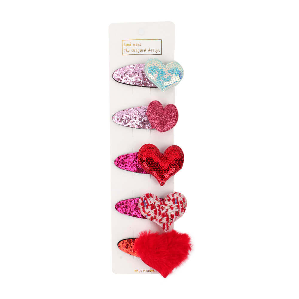 Glitter Plush Heart Hair Clip Set