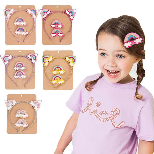 3PCS Glitter Rainbow Headband Hairpins