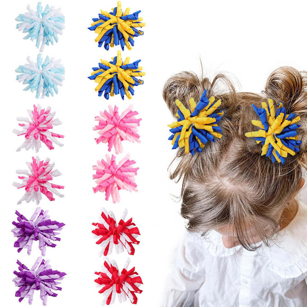 2PCS Curly Ribbon Round Hair Bows