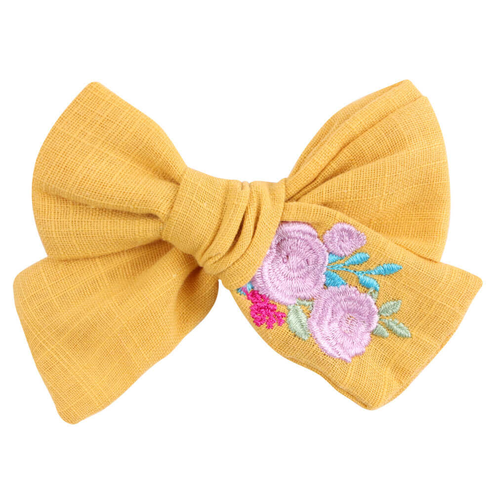 Flower Embroidered Hand Tying Hair Bows