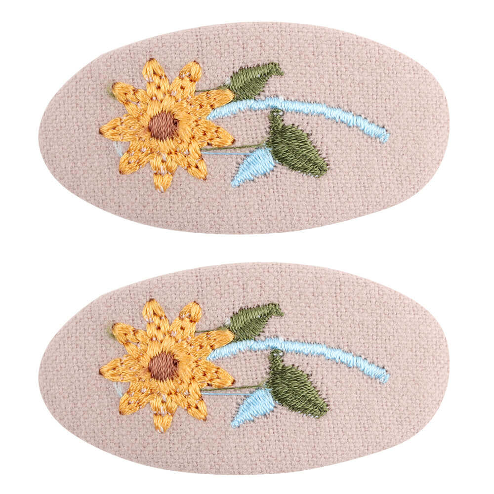 2PCS Flower Embroidered Snap Hair Clips