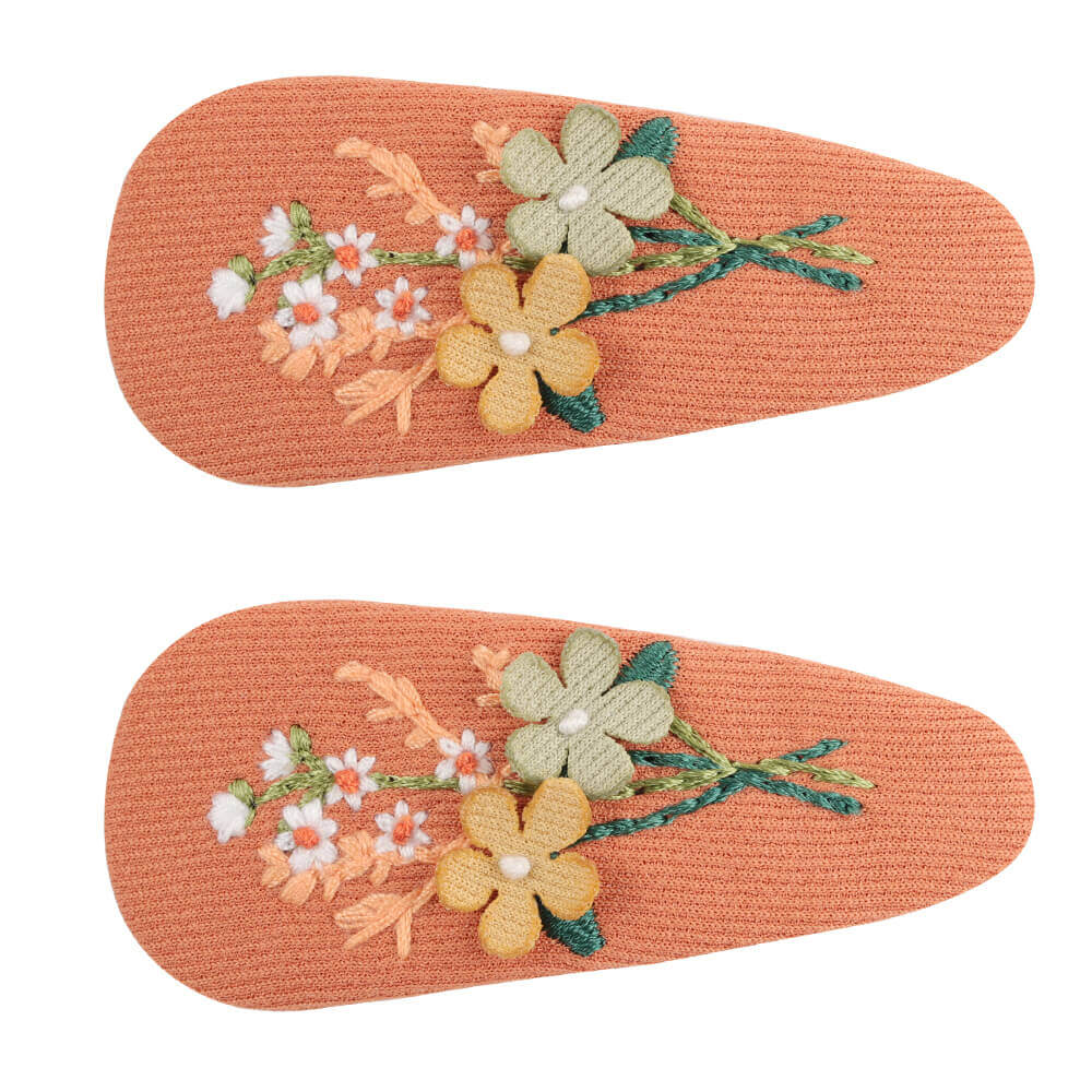 2PCS Flower Embroidered Snap Hair Clips